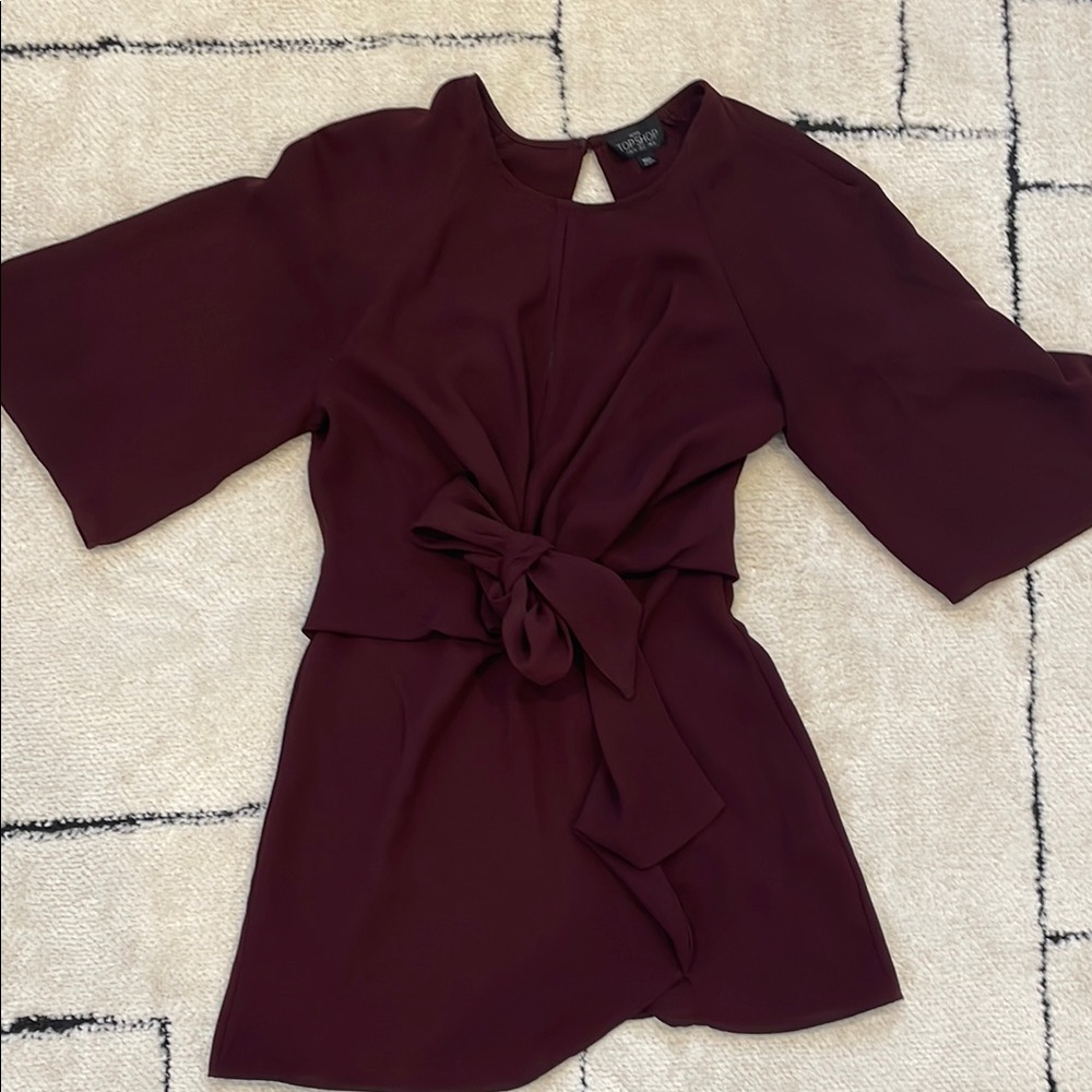 Burgundy Dress with Tie Waist